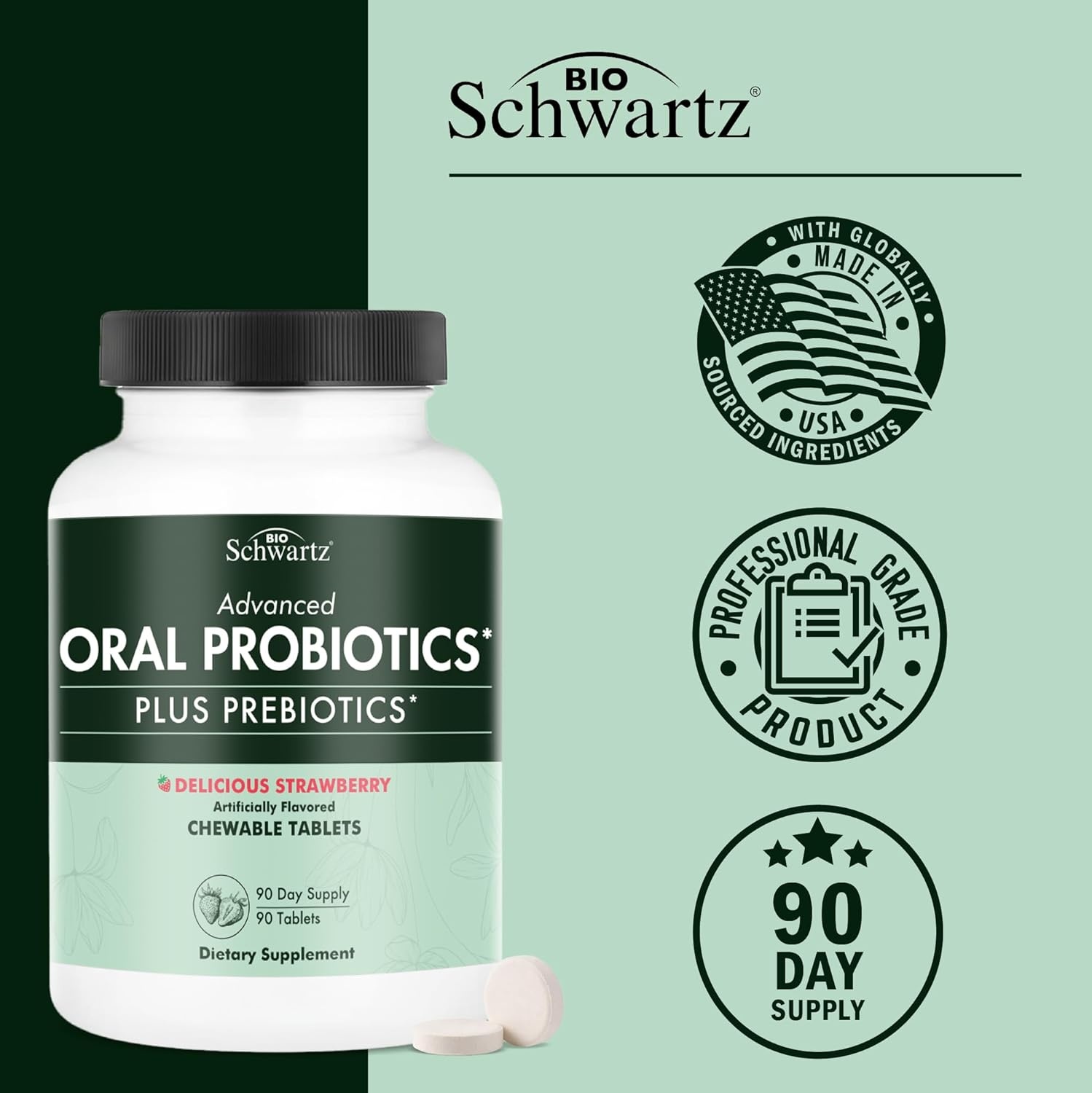image:imageOral Probiotics Supplement with Prebiotics Supports Healthy Teeth Gums Mouth and Fresh Odorless Breath for Adults Strawberry Flavored Chewable Dental Probiotic 60 Tablets 60 Day Supply90 Count Pack of 1