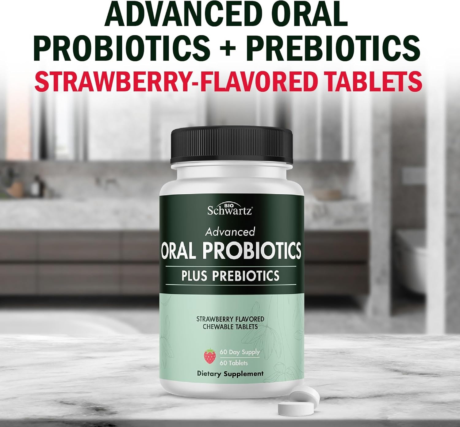 image:imageOral Probiotics Supplement with Prebiotics Supports Healthy Teeth Gums Mouth and Fresh Odorless Breath for Adults Strawberry Flavored Chewable Dental Probiotic 60 Tablets 60 Day Supply60 Count Pack of 1