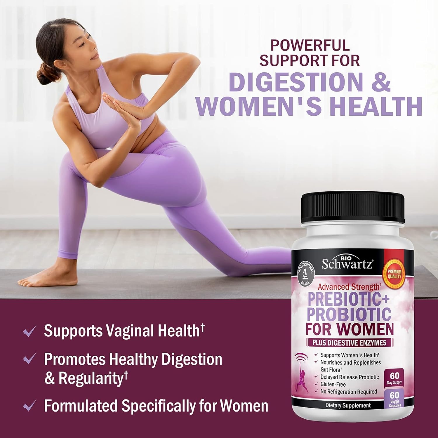 image:imagePrebiotics and Probiotics for Women with Black Cohosh and Red Clover for Gut Vaginal and Immune Health Support Whole Food Digestive Enzymes Capsules Lactobacillus Probiotic Supplement 60 Count60 Count Pack of 1