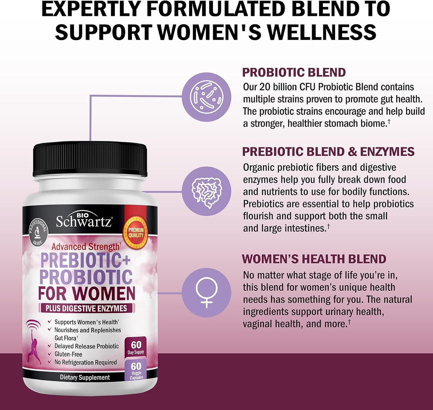 image:imagePrebiotics and Probiotics for Women with Black Cohosh and Red Clover for Gut Vaginal and Immune Health Support Whole Food Digestive Enzymes Capsules Lactobacillus Probiotic Supplement 60 Count60 Count Pack of 1