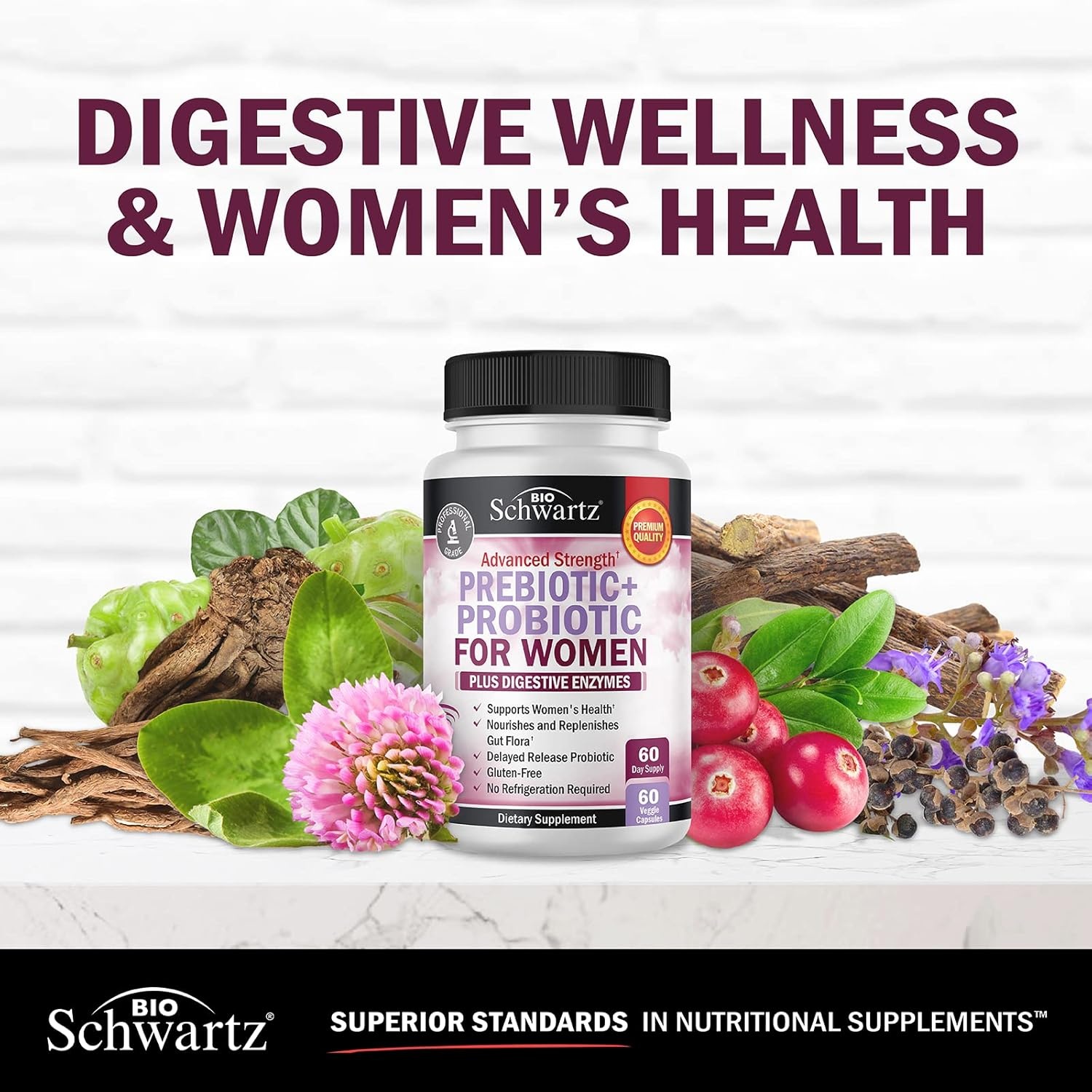 image:imagePrebiotics and Probiotics for Women with Black Cohosh and Red Clover for Gut Vaginal and Immune Health Support Whole Food Digestive Enzymes Capsules Lactobacillus Probiotic Supplement 60 Count60 Count Pack of 1