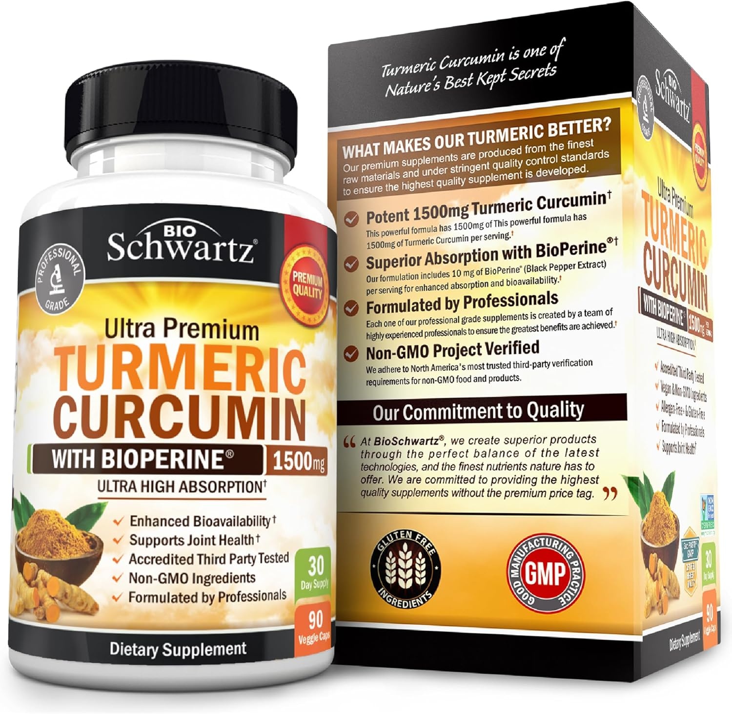 image:imageTurmeric Curcumin with Black Pepper Extract 1500mg High Absorption Ultra Potent Turmeric Supplement with 95 Curcuminoids and BioPerine Non GMO Tumeric Capsules for Joint Support 90 CapsulesUnflavored