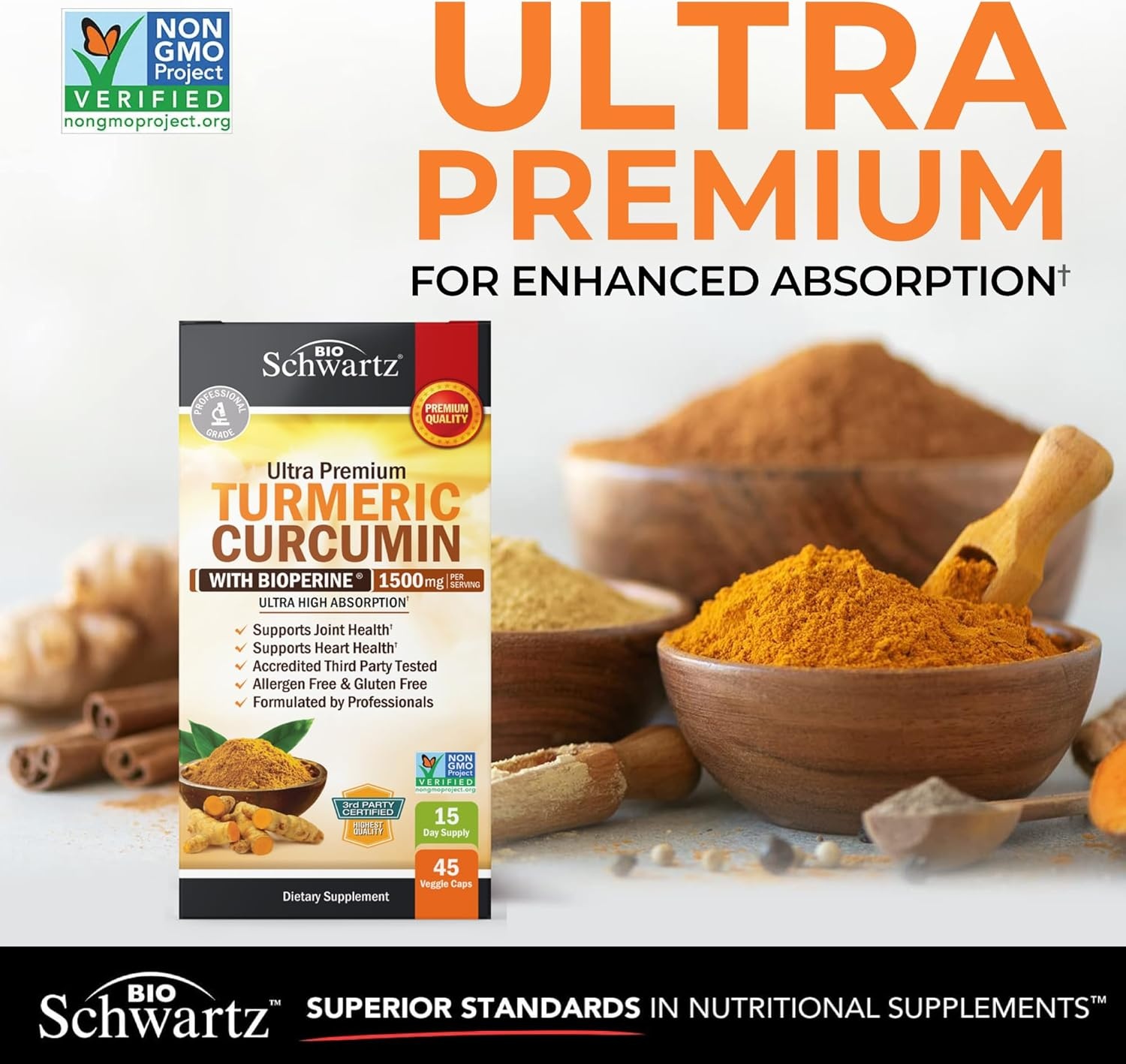 image:imageTurmeric Curcumin with Black Pepper Extract 1500mg High Absorption Ultra Potent Turmeric Supplement with 95 Curcuminoids and BioPerine Non GMO Tumeric Capsules for Joint Support 90 CapsulesUnflavored