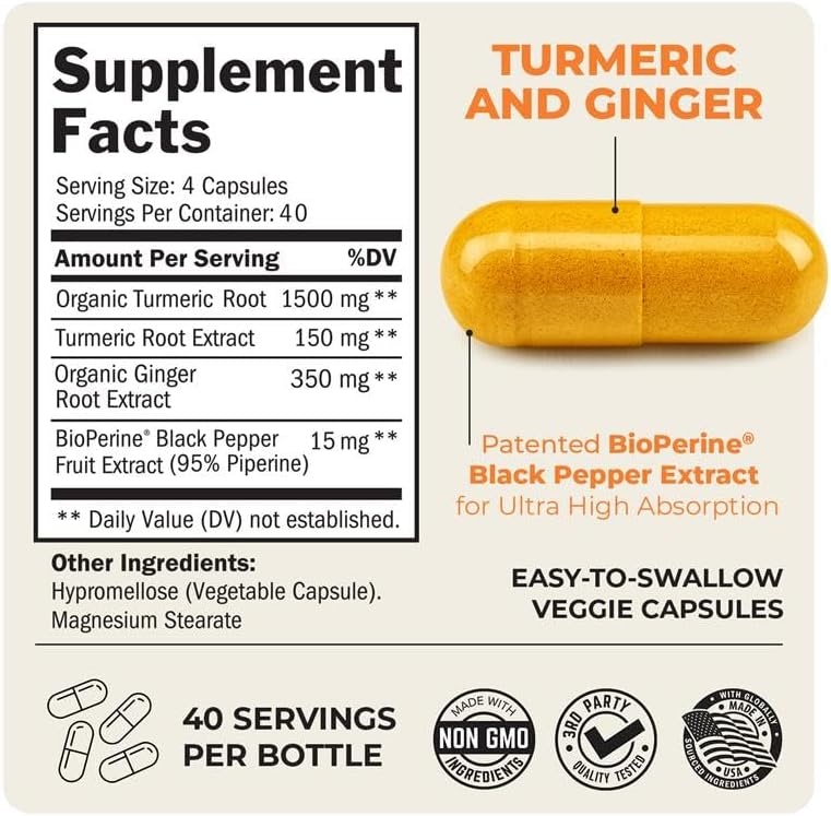image:imageTurmeric Curcumin with Black Pepper Extract 1500mg High Absorption Ultra Potent Turmeric Supplement with 95 Curcuminoids and BioPerine Non GMO Tumeric Capsules for Joint Support 90 CapsulesUnflavored