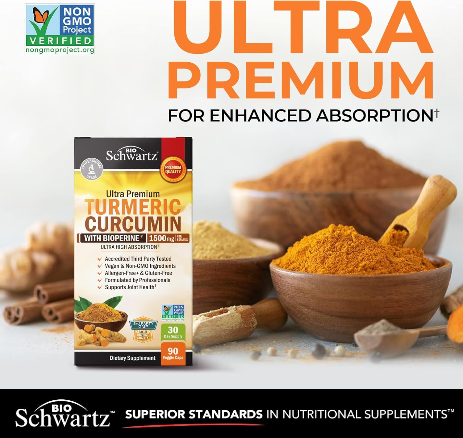 image:imageTurmeric Curcumin with Black Pepper Extract 1500mg High Absorption Ultra Potent Turmeric Supplement with 95 Curcuminoids and BioPerine Non GMO Tumeric Capsules for Joint Support 90 CapsulesUnflavored