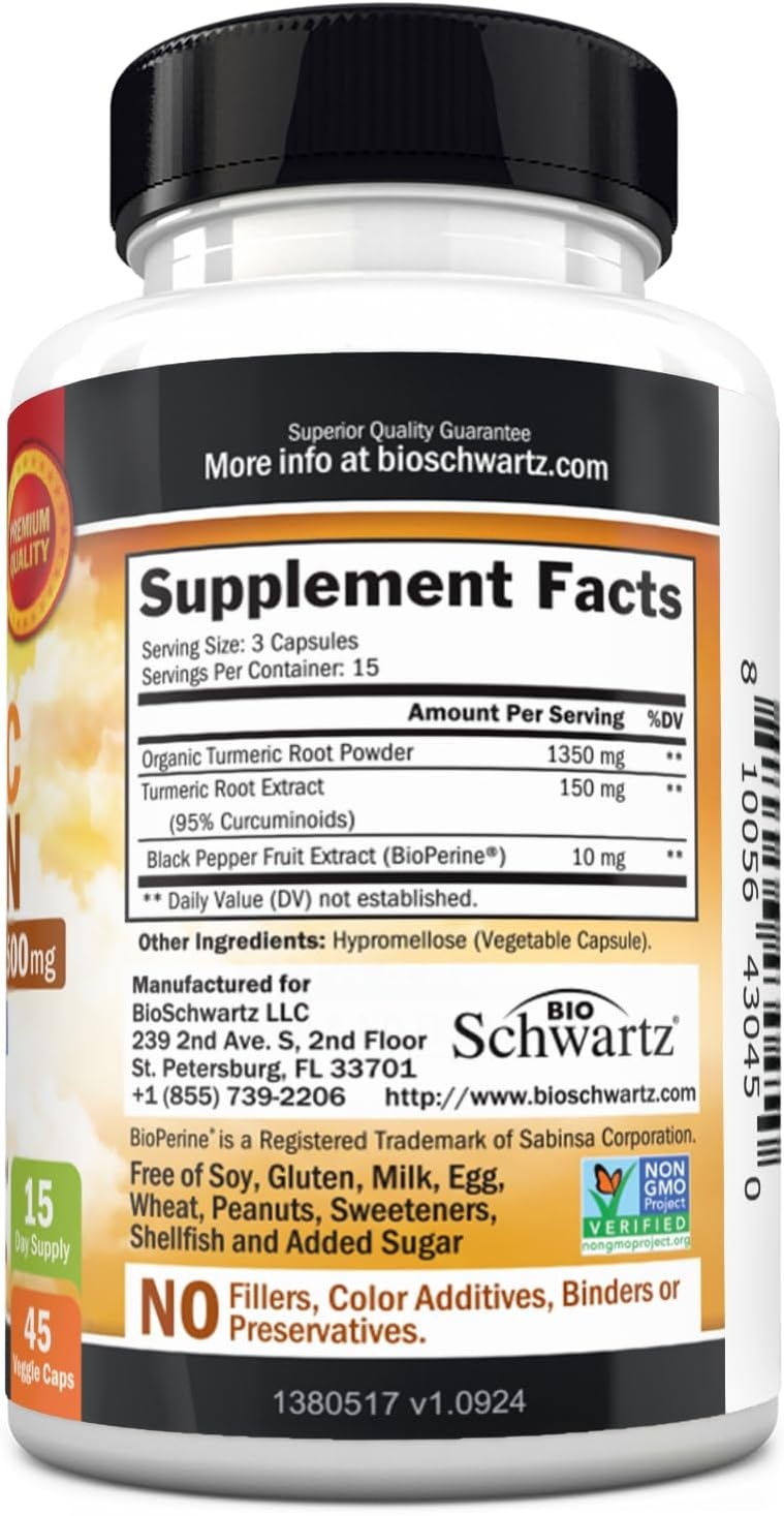 image:imageTurmeric Curcumin with Black Pepper Extract 1500mg High Absorption Ultra Potent Turmeric Supplement with 95 Curcuminoids and BioPerine Non GMO Tumeric Capsules for Joint Support 90 CapsulesUnflavored