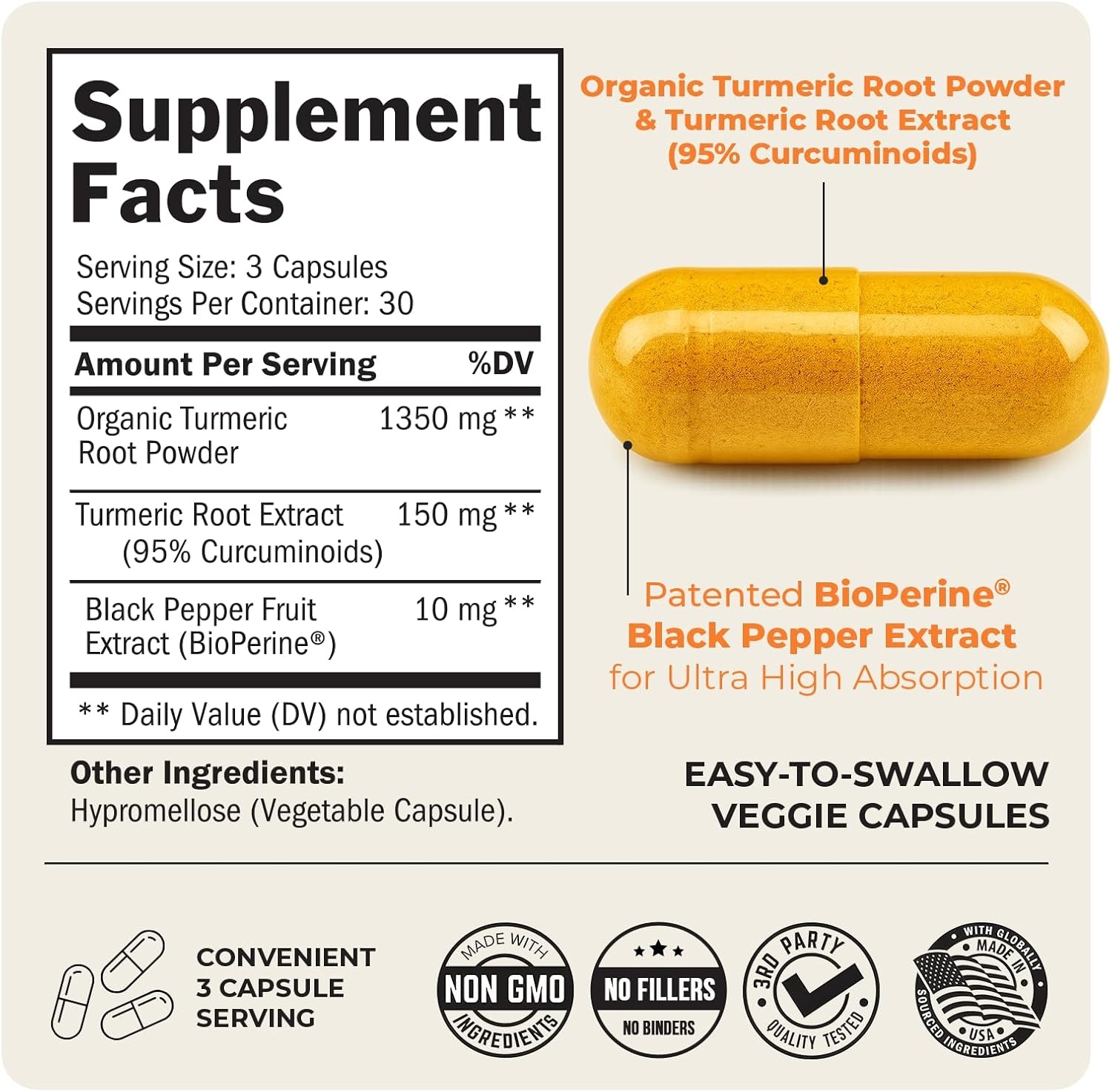 image:imageTurmeric Curcumin with Black Pepper Extract 1500mg High Absorption Ultra Potent Turmeric Supplement with 95 Curcuminoids and BioPerine Non GMO Tumeric Capsules for Joint Support 90 CapsulesUnflavored