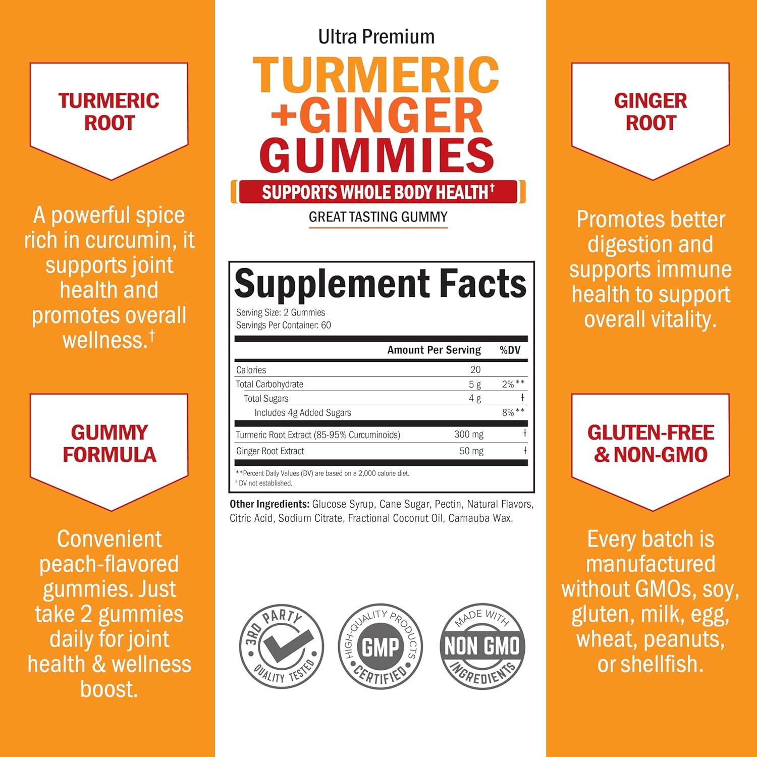 image:imageTurmeric Curcumin with Black Pepper Extract 1500mg High Absorption Ultra Potent Turmeric Supplement with 95 Curcuminoids and BioPerine Non GMO Tumeric Capsules for Joint Support 90 CapsulesFruity Peach