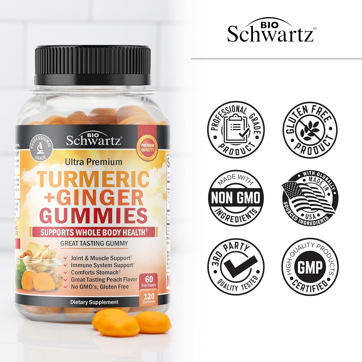 image:imageTurmeric Curcumin with Black Pepper Extract 1500mg High Absorption Ultra Potent Turmeric Supplement with 95 Curcuminoids and BioPerine Non GMO Tumeric Capsules for Joint Support 90 CapsulesFruity Peach