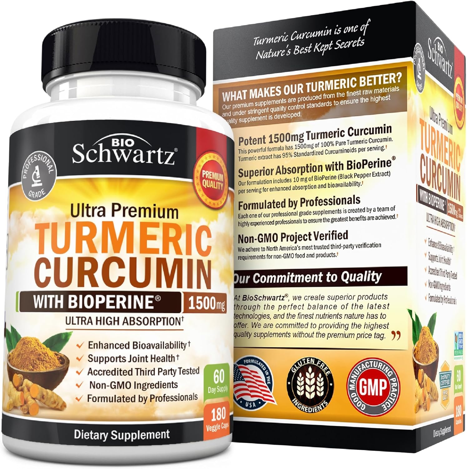 image:imageTurmeric Curcumin with Black Pepper Extract 1500mg High Absorption Ultra Potent Turmeric Supplement with 95 Curcuminoids and BioPerine Non GMO Tumeric Capsules for Joint Support 90 CapsulesUnflavored