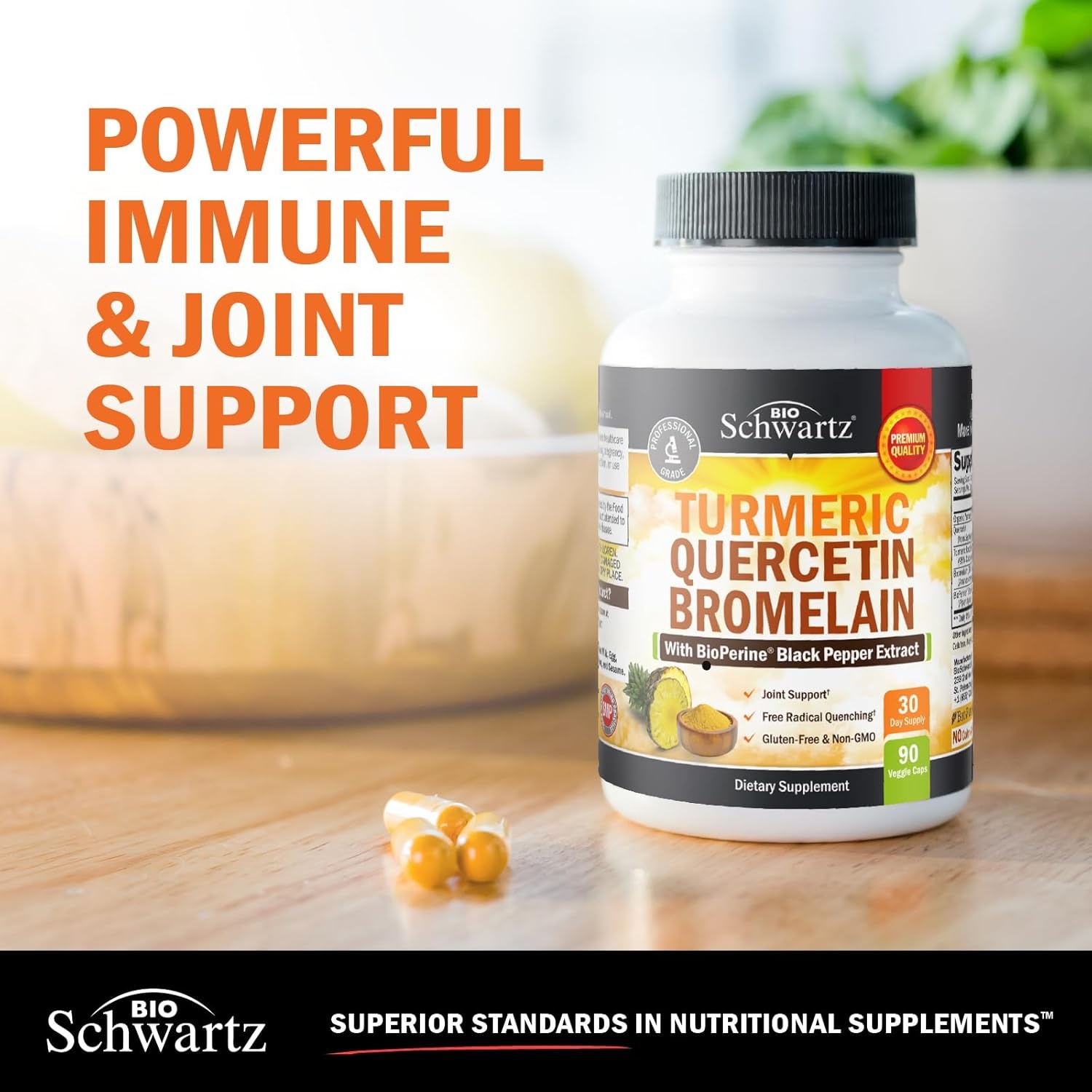 image:imageTurmeric Quercetin with Bromelain Supplement Natural Extra Strength Immune and Joint Support with BioPerine Black Pepper for Max Absorption Organic Tumeric Bromelain Supplement Vegan Safe NonGMO