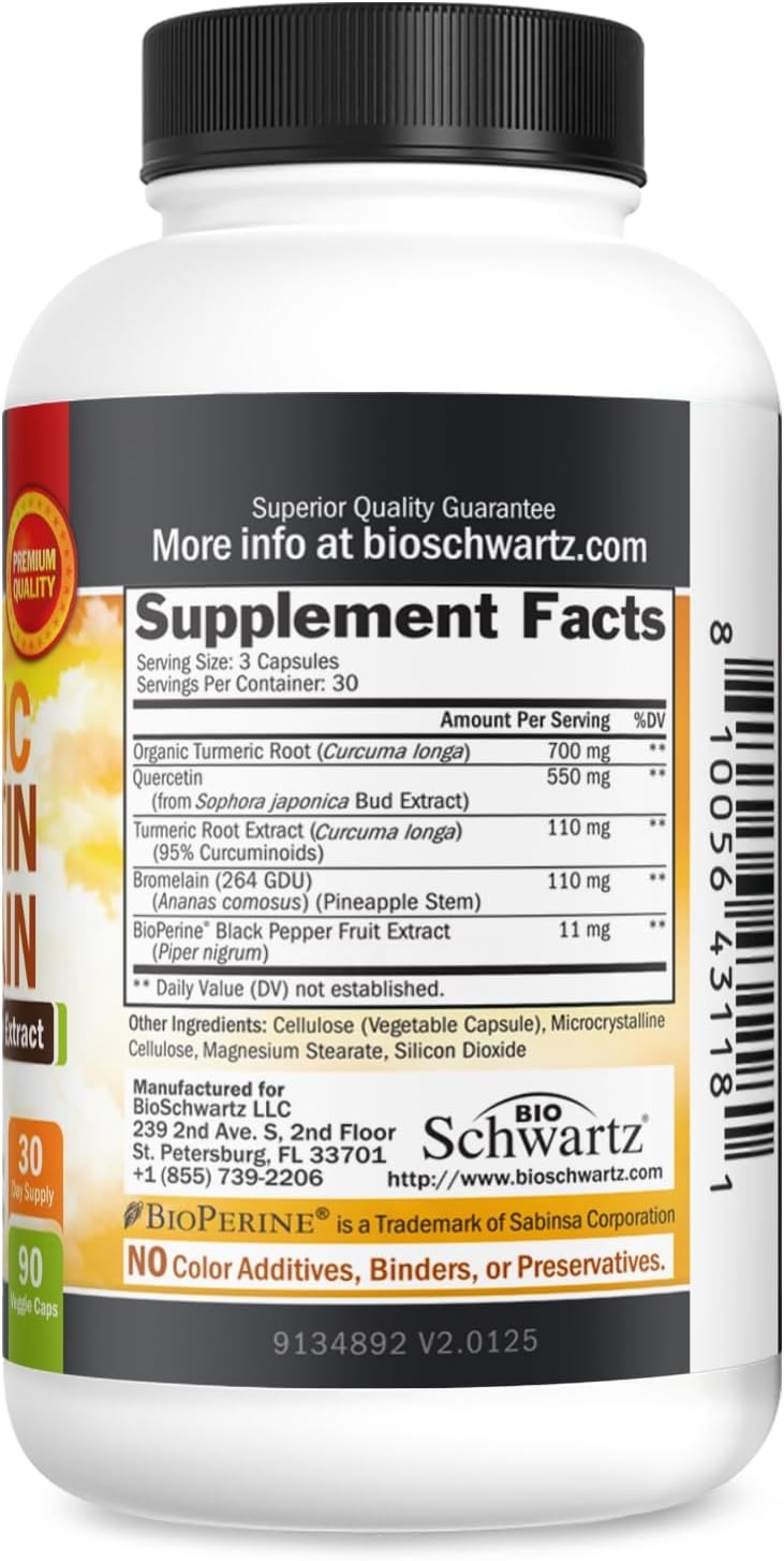 image:imageTurmeric Quercetin with Bromelain Supplement Natural Extra Strength Immune and Joint Support with BioPerine Black Pepper for Max Absorption Organic Tumeric Bromelain Supplement Vegan Safe NonGMO