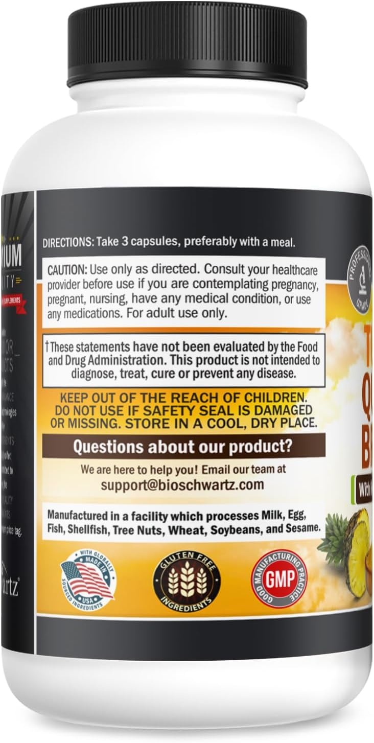 image:imageTurmeric Quercetin with Bromelain Supplement Natural Extra Strength Immune and Joint Support with BioPerine Black Pepper for Max Absorption Organic Tumeric Bromelain Supplement Vegan Safe NonGMO