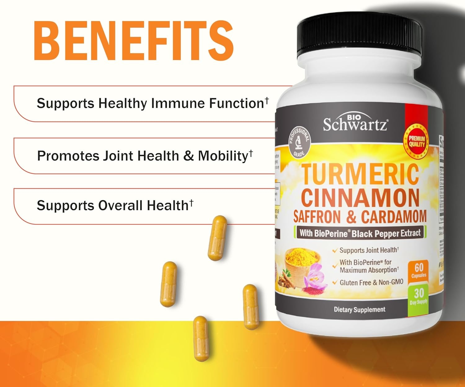 image:imageTurmeric Supplement with Saffron Cinnamon and Cardamom Plus BioPerine Black Pepper Extract for Optimal Absorption Natural Tumeric Curcumin Joint Support Supplement for Women and Men 60 Capsules