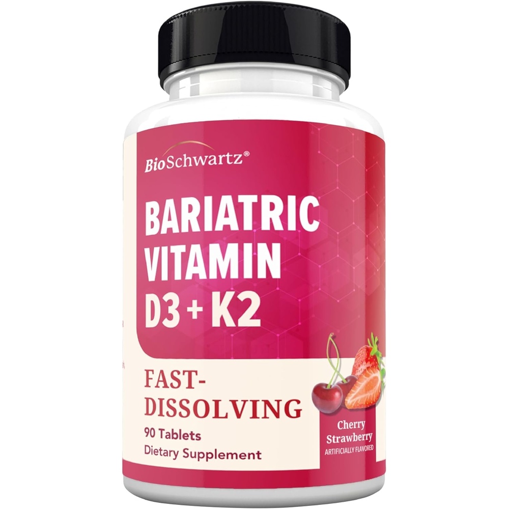 image:imageBioSchwartz Bariatric B12 Plus Dissolvable Tablets 1000mcg Vitamin B12 Vitamin B6 Folate Biotin Cherry Strawberry Flavor 3Month Supply Third Party Tested for Bariatric Patients 90 CountBariatric D3K2 90 Count