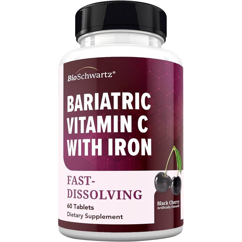 image:imageBioSchwartz Bariatric B12 Plus Dissolvable Tablets 1000mcg Vitamin B12 Vitamin B6 Folate Biotin Cherry Strawberry Flavor 3Month Supply Third Party Tested for Bariatric Patients 90 CountBariatric Vitamin C with Iron 60 Count