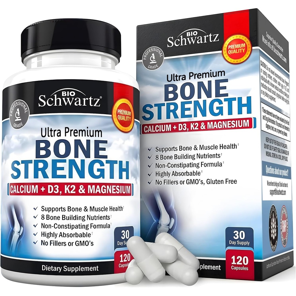 image:imageBioSchwartz Bone Strength Supplement  Gentle NonConstipating Bone Health Supplement for Women amp Men with 9in1 Complex with Calcium Magnesium Zinc D3 K2 amp More  3rd Party Tested  1 Month120 Count Pack of 1