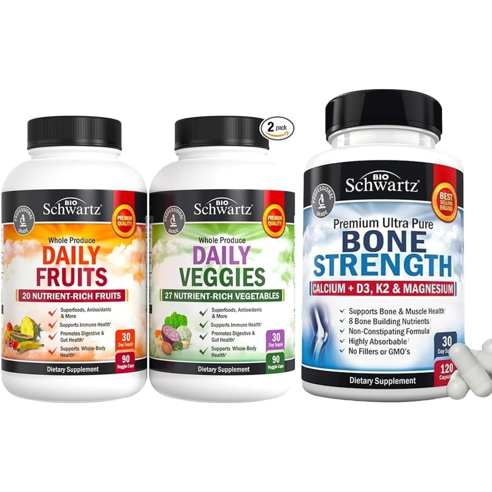 image:imageBioSchwartz Daily Fruits and Veggies Supplement for Women and Men 1 Month Supply Plus Bone Strength Mineral Supplement with Calcium and Magnesium 1 Month Supply