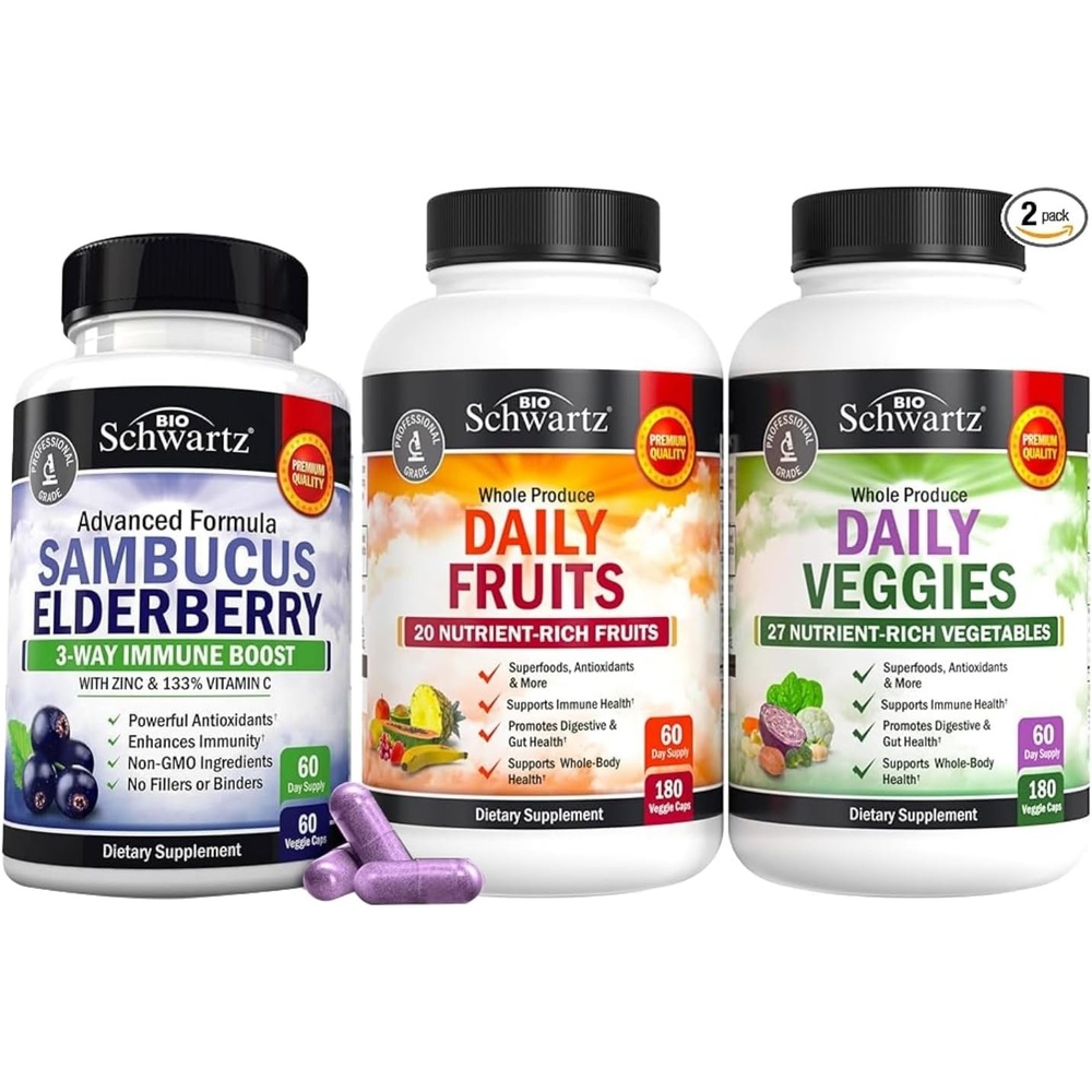 image:imageBioSchwartz Daily Fruits and Veggies Supplement for Women and Men 2 Month Supply Plus Elderberry with Zinc and Vitamin C for Adults Immune Support 2 Month Supply