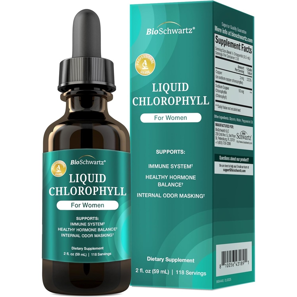 image:imageBioSchwartz Liquid Chlorophyll for Women with Copper for Immune Support Skin Health and Internal Deodorizer Liquid Chlorophyll Supplement Drops for Women Third Party Tested 118 Servings