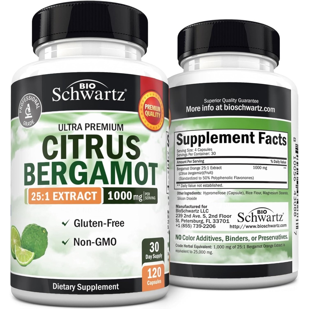 image:imageCitrus Bergamot 1000mg Citrus Bergamot Supplement for Cholesterol and Heart Health Ultra Concentrated from Fresh Fruit for Enhanced Absorption Vegan NonGMO GlutenFree 120 Mini Capsules