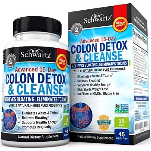 image:imageColon Cleanser and Detox for Digestive Support 15 Day FastActing Extra Strength Cleanse with Probiotic Fiber Psyllium Husk and Noni for Constipation Relief and Bloating Support NonGMO 45 Count