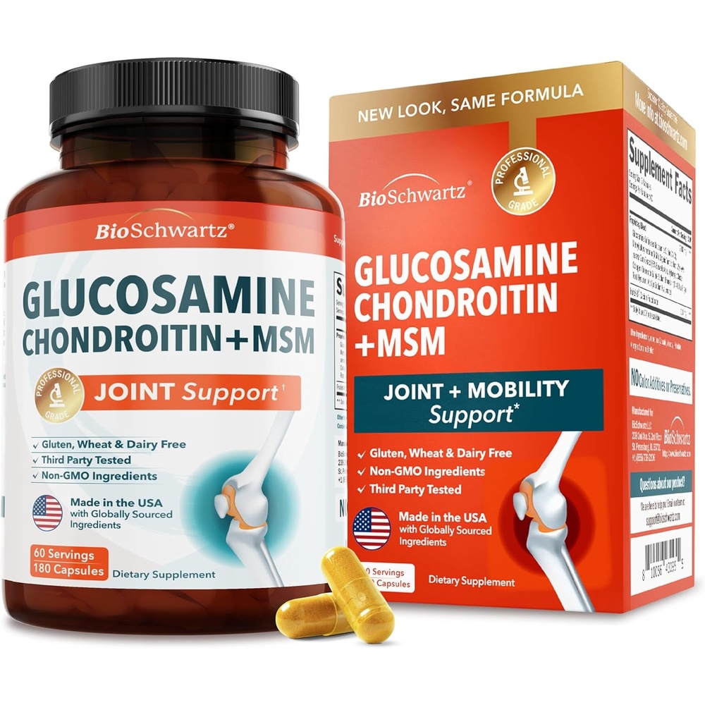 image:imageGlucosamine Chondroitin MSM Joint Support Supplement  Collagen Peptides Turmeric and Ginger Hyaluronic Acid Glucosamine Chondroitin Sulfate for Joint Comfort  Gluten Free Non GMO 90 Capsules180 Count Pack of 1