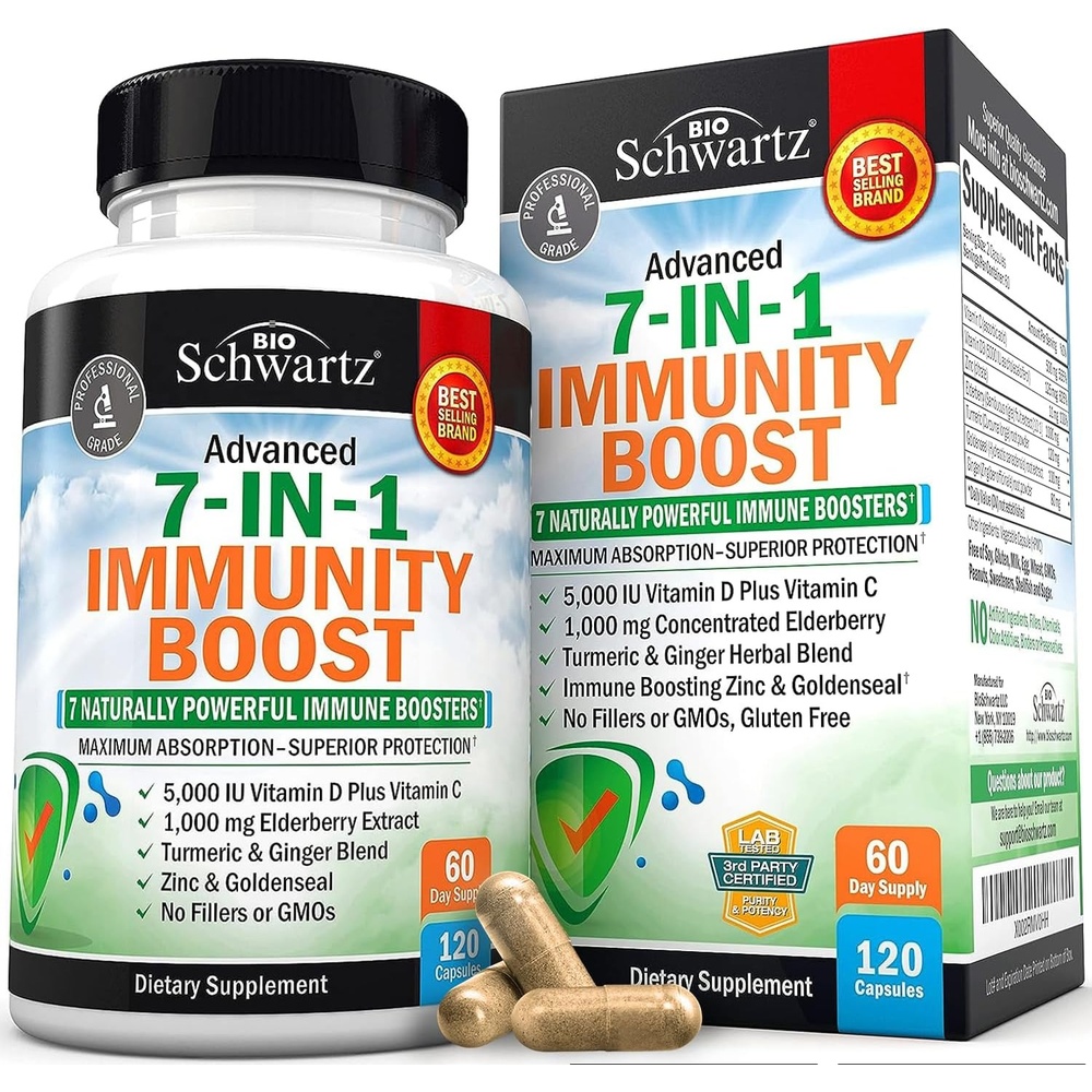 image:imageImmune Support Supplement with Zinc Vitamin C Vitamin D 5000 IU Elderberry Ginger D3 Goldenseal Dr Approved Immunity Vitamins for Adults Women and Men Natural Immune System Booster Defense 120ct