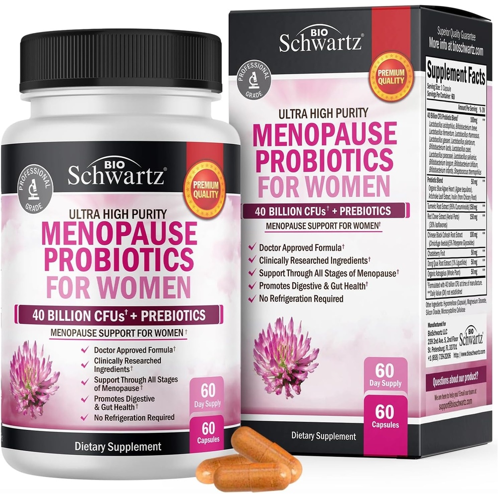 image:imageMenopause Supplements for Women  40 Billion CFU Menopause Probiotics for Women  Support for Hot Flashes Night Sweats Mood Swings and Balance  NonGMO 30 EasySwallow Capsules 30 Servings60 Count Pack of 1
