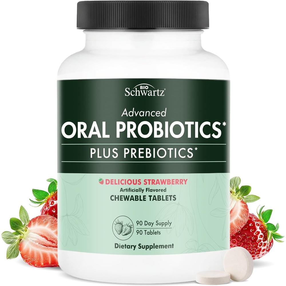 image:imageOral Probiotics Supplement with Prebiotics Supports Healthy Teeth Gums Mouth and Fresh Odorless Breath for Adults Strawberry Flavored Chewable Dental Probiotic 60 Tablets 60 Day Supply90 Count Pack of 1