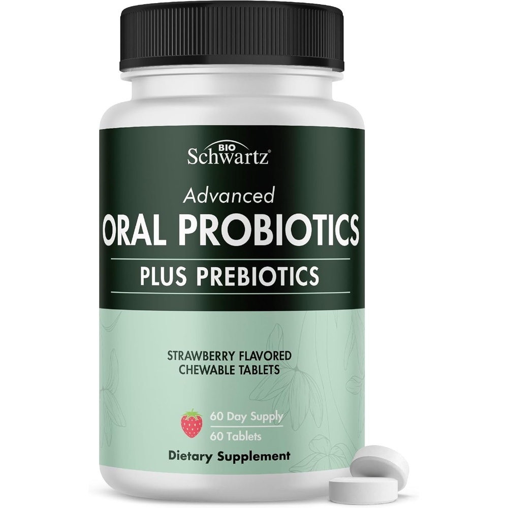 image:imageOral Probiotics Supplement with Prebiotics  Supports Healthy Teeth Gums Mouth and Fresh Odorless Breath for Adults  Strawberry Flavored Chewable Dental Probiotic 60 Tablets 60 Day Supply60 Count Pack of 1