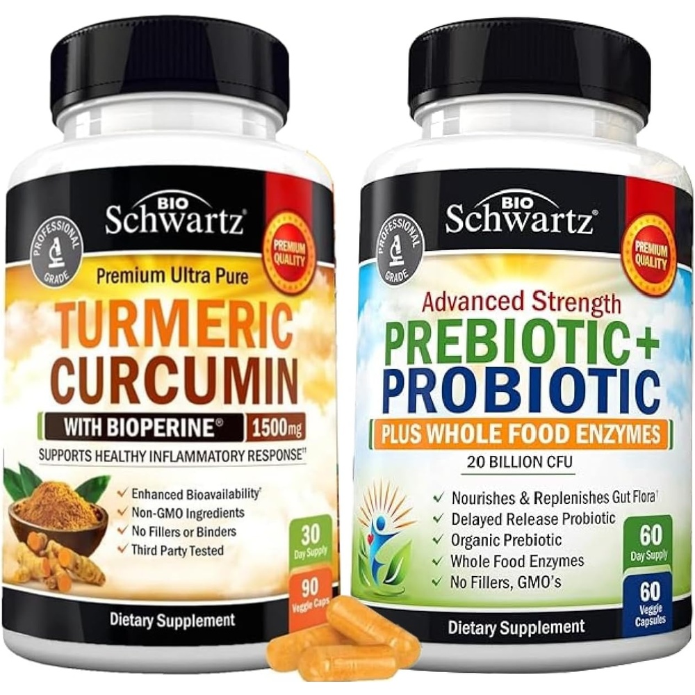 image:imageTurmeric Curcumin with Black Pepper Extract 1500mg Complex 1 Month Supply Plus Advanced Strength Pre and Probiotics Supplement with Digestive Enzymes 1 Month Supply