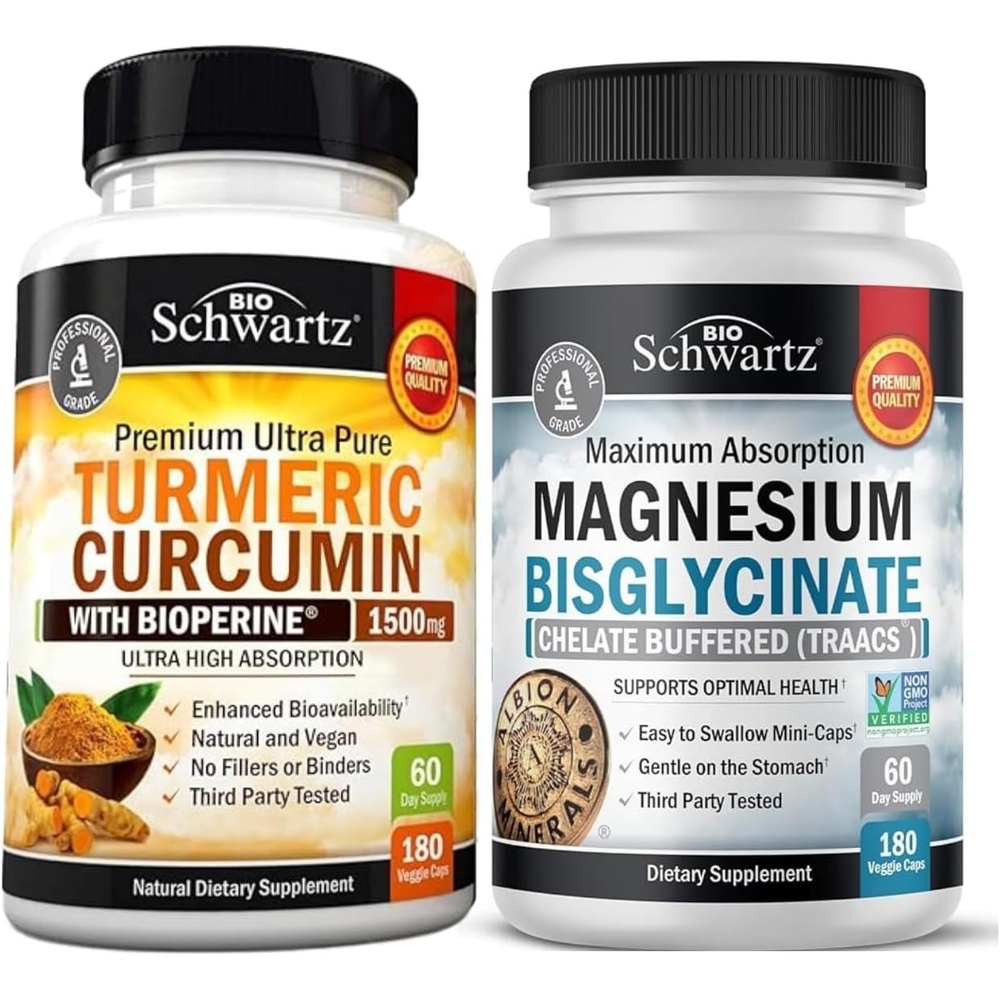 image:imageTurmeric Curcumin with Black Pepper Extract 1500mg Complex 1 Month Supply Plus High Absorption Magnesium Bisglycinate Capsules 2 Month Supply