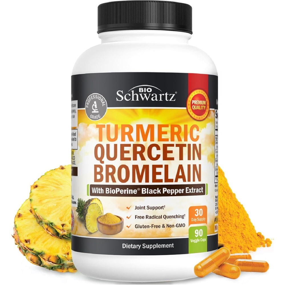image:imageTurmeric Quercetin with Bromelain Supplement Natural Extra Strength Immune and Joint Support with BioPerine Black Pepper for Max Absorption Organic Tumeric Bromelain Supplement Vegan Safe NonGMO