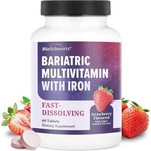 BioSchwartz Bariatric B12 Plus Dissolvable Tablets – 1000mcg Vitamin B12, Vitamin B6, Folate, Biotin – Cherry Strawberry Flavor, 3-Month Supply, Third Party Tested, for Bariatric Patients, 90 Count(Bariatric Multivitamin with Iron (60 Count))