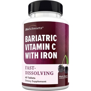 BioSchwartz Bariatric B12 Plus Dissolvable Tablets – 1000mcg Vitamin B12, Vitamin B6, Folate, Biotin – Cherry Strawberry Flavor, 3-Month Supply, Third Party Tested, for Bariatric Patients, 90 Count(Bariatric Vitamin C with Iron (60 Count))