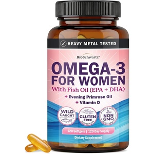 BioSchwartz Fish Oil Omega 3 Supplement for Women (120 Softgels, 4-Month Supply) 600mg Wild-Caught Omega 3 EPA + DHA, Evening Primrose Oil, Vitamin D & E for Hormone Balance, Heart Health – Non-GMO