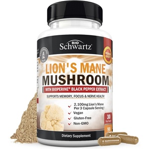 BioSchwartz Organic Lions Mane Supplement Capsules (90 Count) 2100mg Lions Mane Mushrooms with BioPerine for Max Absorption, Active Compound Verified, Nootropic Brain Supplements for Memory and Focus(90 Count (Pack of 1))