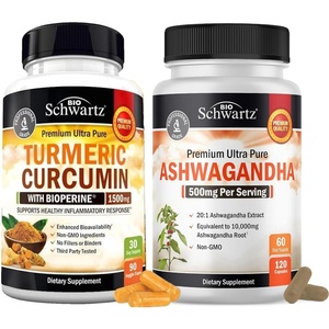 Extra Strength Ashwagandha Capsules (2 Month Supply) Plus Turmeric Curcumin with Black Pepper Extract 1500mg Complex (1 Month Supply)