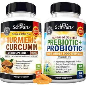 Turmeric Curcumin with Black Pepper Extract 1500mg Complex (1 Month Supply) Plus Advanced Strength Pre and Probiotics Supplement with Digestive Enzymes (1 Month Supply)