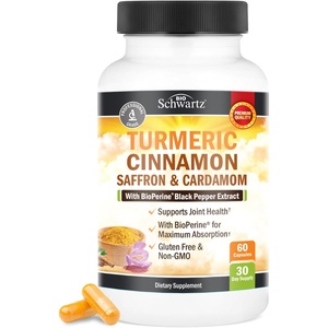 Turmeric Supplement with Saffron, Cinnamon and Cardamom Plus BioPerine Black Pepper Extract for Optimal Absorption, Natural Tumeric Curcumin Joint Support Supplement for Women and Men, 60 Capsules