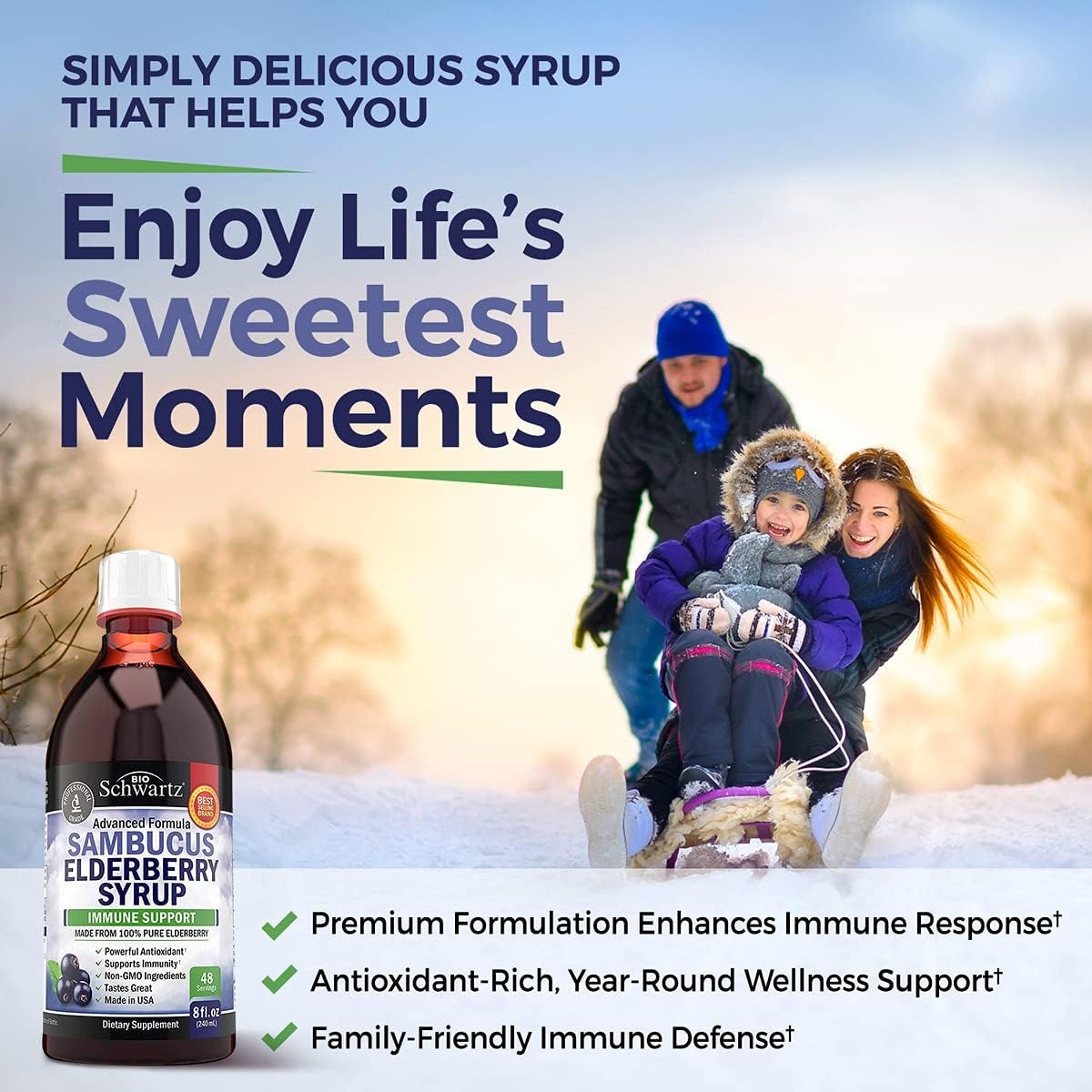 image:imageElderberry Syrup Immune Support for Kids amp Adults 10x Concentrated Natural Black Sambucus Elderberries for Immune Defense Boost Powerful Antioxidants for Women amp Men NonGMO Formula 8oz