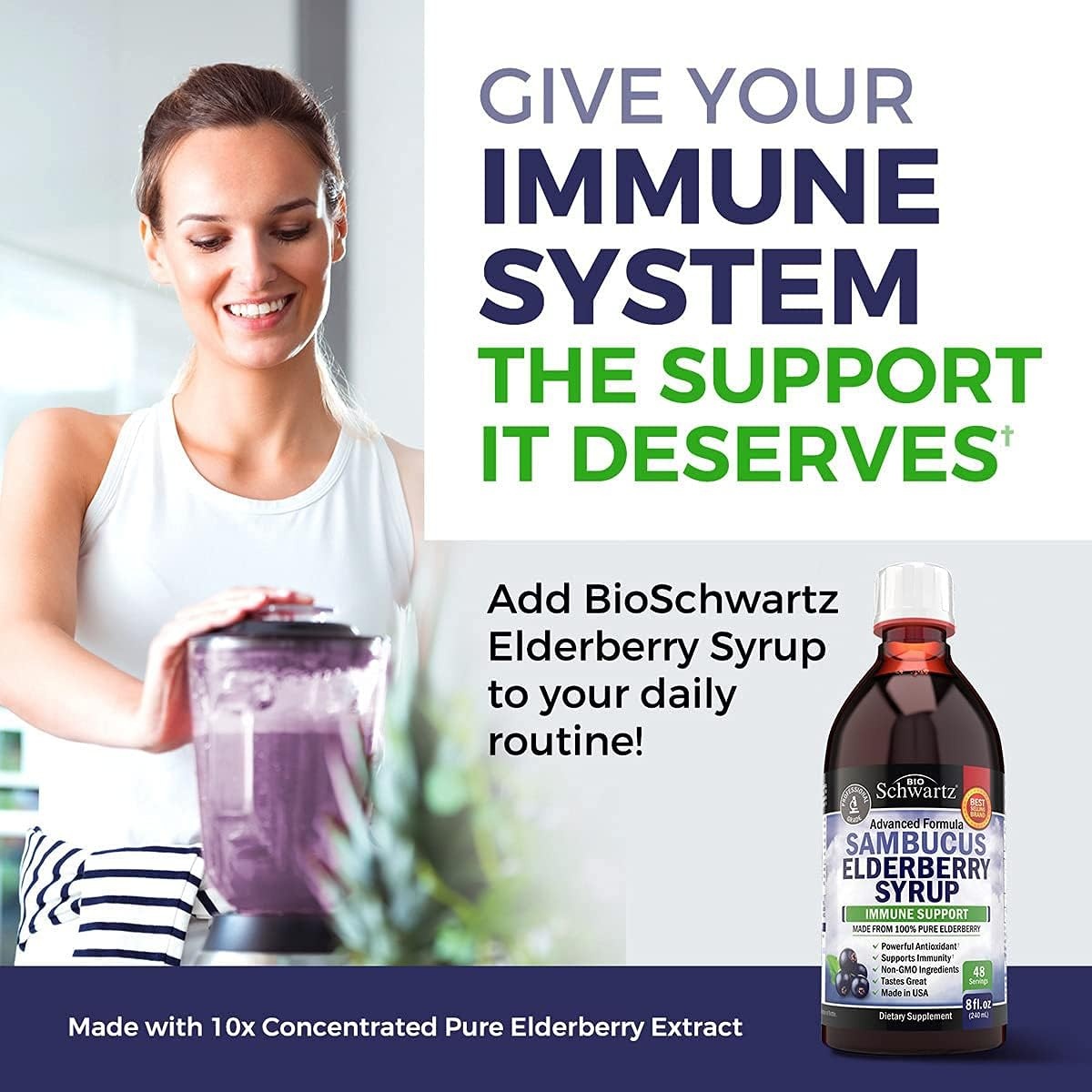 image:imageElderberry Syrup Immune Support for Kids amp Adults 10x Concentrated Natural Black Sambucus Elderberries for Immune Defense Boost Powerful Antioxidants for Women amp Men NonGMO Formula 8oz