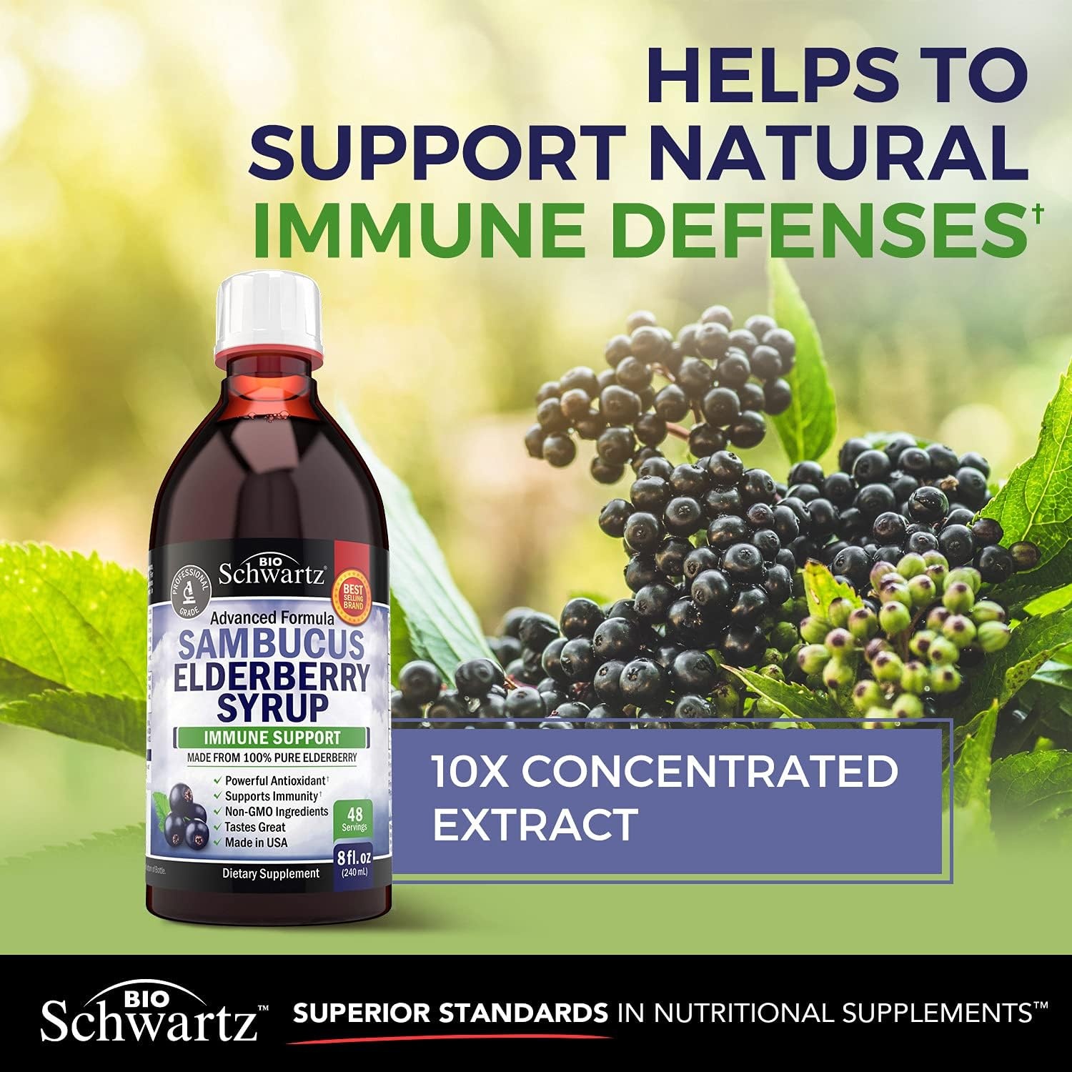 image:imageElderberry Syrup Immune Support for Kids amp Adults 10x Concentrated Natural Black Sambucus Elderberries for Immune Defense Boost Powerful Antioxidants for Women amp Men NonGMO Formula 8oz