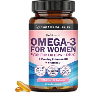 BioSchwartz Fish Oil Omega 3 Supplement for Women – 600mg Omega 3 EPA + DHA, Evening Primrose Oil, Vitamin D & E – Healthy Skin, Hormone Balance & Heart Health Support – 60 Softgels, 2 Month Supply