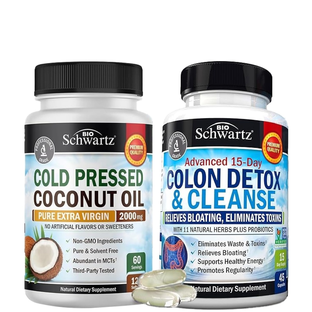 image:imageBioSchwartz 15 Day Cleanse for Colon and Gut Health Plus Cold Pressed MCT Coconut Oil Capsules 2 Month Supply