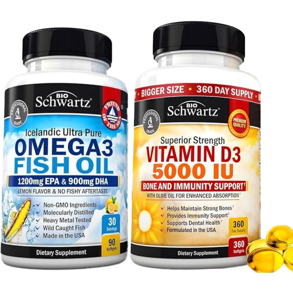 image:imageBioSchwartz Triple Strength Omega 3 Fish Oil Softgels 1 Month Supply Plus High Strength Vitamin D3 5000 IU 125 mcg 1 Year Supply