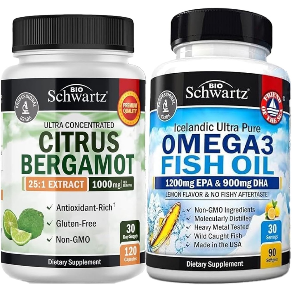 image:imageTriple Strength Omega 3 Fish Oil Softgels 1 Month Supply Plus 1000mg Citrus Bergamot Supplement 1 Month Supply