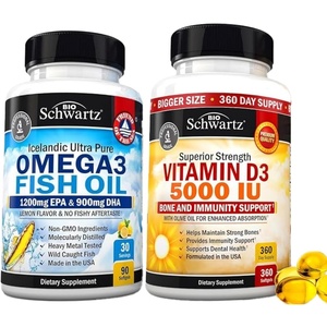 BioSchwartz Triple Strength Omega 3 Fish Oil Softgels (1 Month Supply) Plus High Strength Vitamin D3 5000 IU 125 mcg (1 Year Supply)