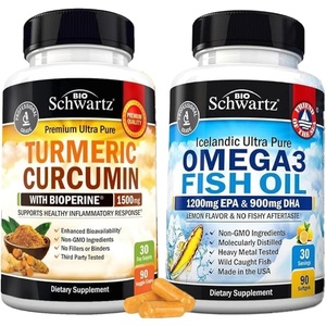 Triple Strength Omega 3 Fish Oil Softgels (1 Month Supply) Plus Turmeric Curcumin with Black Pepper Extract 1500mg Complex (1 Month Supply)
